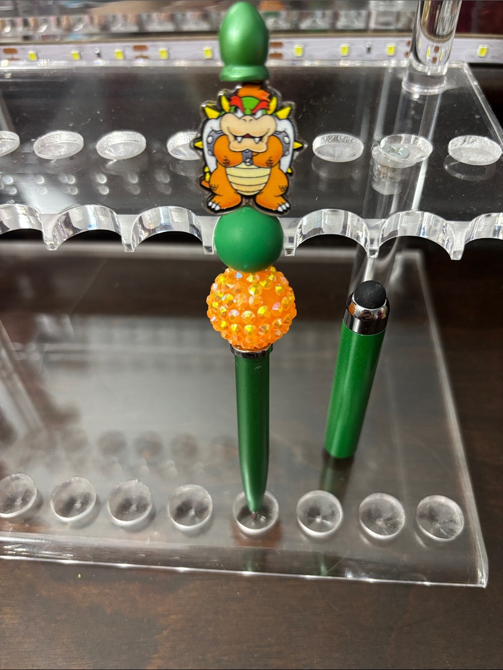 Green Bowser Kids Stylus Pen with Orange Bead Accent